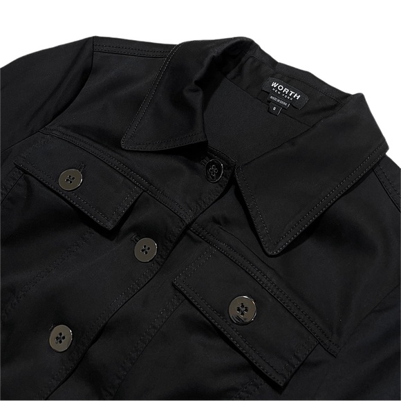 Worth Black Ruffle Hem Button Up Pocket Short Utility Jacket Blazer Women Small - Picture 8 of 15